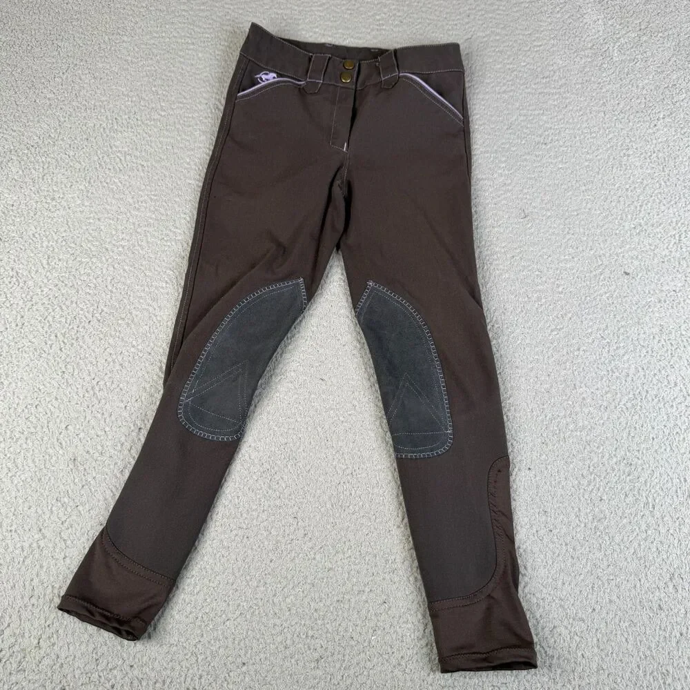 PIPER by SmartPak Riding Breeches Pants Girls 14 Gray Purple Knee Patch Stretch